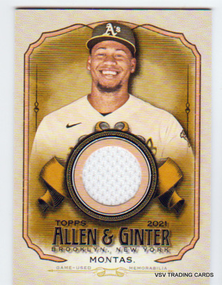 Frankie Montas, 2021 Topps Allen &Ginter RELIC Card #AGA-FMO, Oakland Athletics, (LB20)