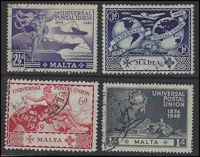 1949 Malta stamps (4), UPU, U/VF, Scott #s 225-228