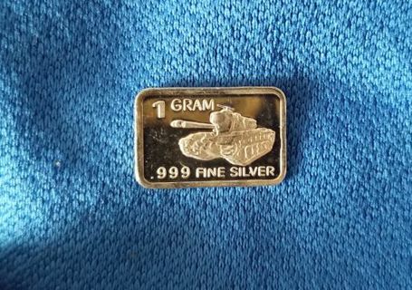 One gram .999 pure fine ☆Silver☆ collectable bar ~ TANK ~