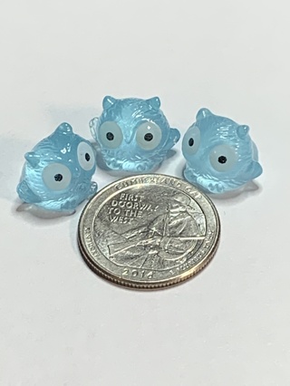 OWLS~#13~BLUE~MINIS~SET OF 3 OWLS~GLOW IN THE DARK~FREE SHIPPING!