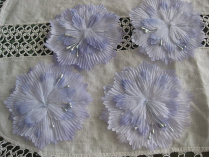 Layered flat fabric patches/embellishments flower shape, white/lavender, 4 pcs