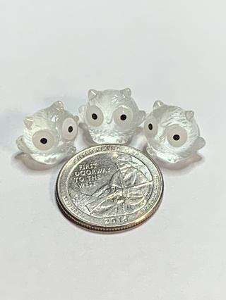 OWLS~#9~WHITE~MINIS~SET OF 3 OWLS~GLOW IN THE DARK~FREE SHIPPING!