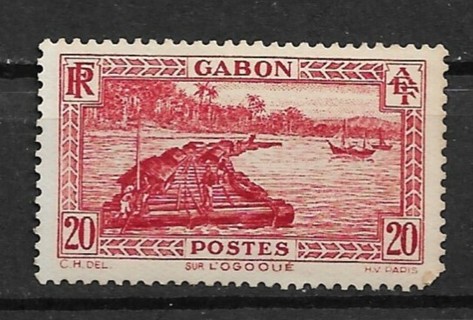 1932 Gabon Sc130 20c Timber Raft on Ogowe River MH