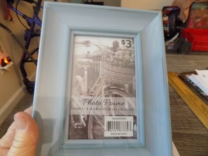 NIP blue wood photo frame # 3  8 1/2 x7 holds 4 x 6 photo