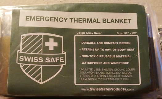 Emergency Thermal Blanket Swiss Safe 52" x 82"  NEW