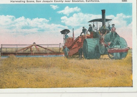 Vintage Unused Postcard: Pre Linen: Harvest Scene, San Joaquin County Near Stockton, CA