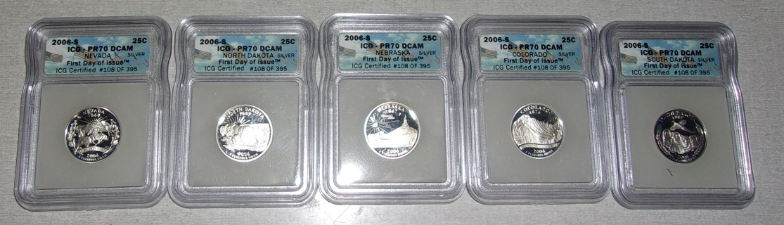 (russiangems) 2006-S PR70 DCAM  Silver 90% Set Of Quarters  Graded By ICG 