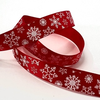 Red White Snowflake Satin 5/8” Ribbon 