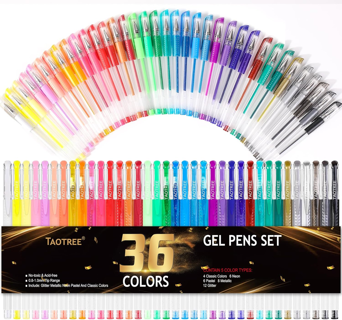 36-Color Glitter Gel Pens - Ink Drawing, Art Supplies, Doodling, Journals, Crafts, Hobbies, & More