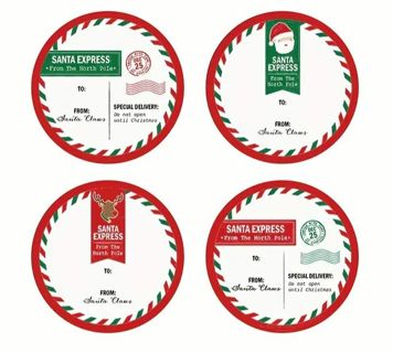 ⭐NEW⭐(4) 1.5" 'SANTA EXPRESS' postmarked/letterhead stickers!! CHRISTMAS