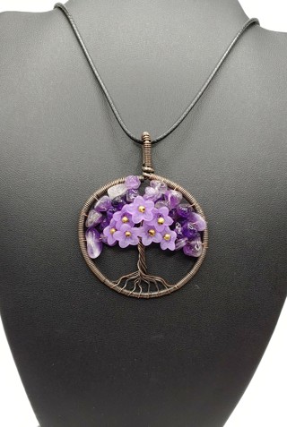 Lovely New Amethyst Tree of Life Flowers Necklace