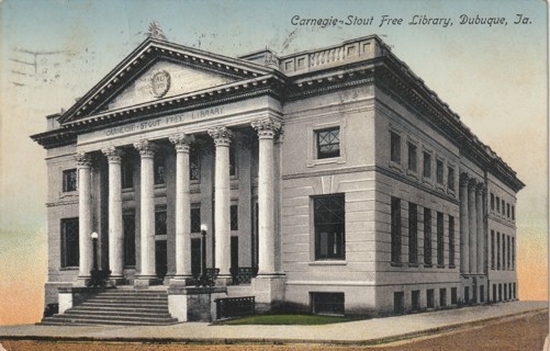 Vintage Used Postcard: 1909 Carnegie Stout Free Library, Dubuque, Iowa