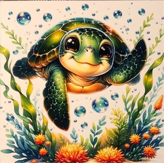 Adorable Turtle  - 3 x 3” MAGNET - GIN ONLY