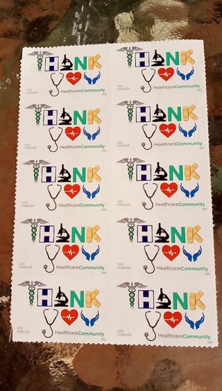 10- FOREVER US POSTAGE STAMPS... THANK YOU HEALTH CARE COMMUNITY