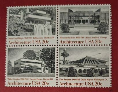 One Block of 4 Mint .20 Architecture US Postage Stamps