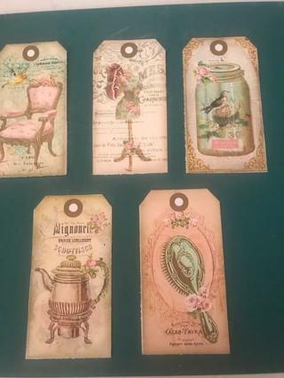 Set of 6 Large Vintage Antique Style Tags 