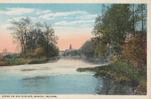 Vintage Unused Postcard: gin: Pre Linen: White River, Muncie, IN