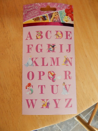 Sheet of Disney Princess Alphabet stickers--NEW