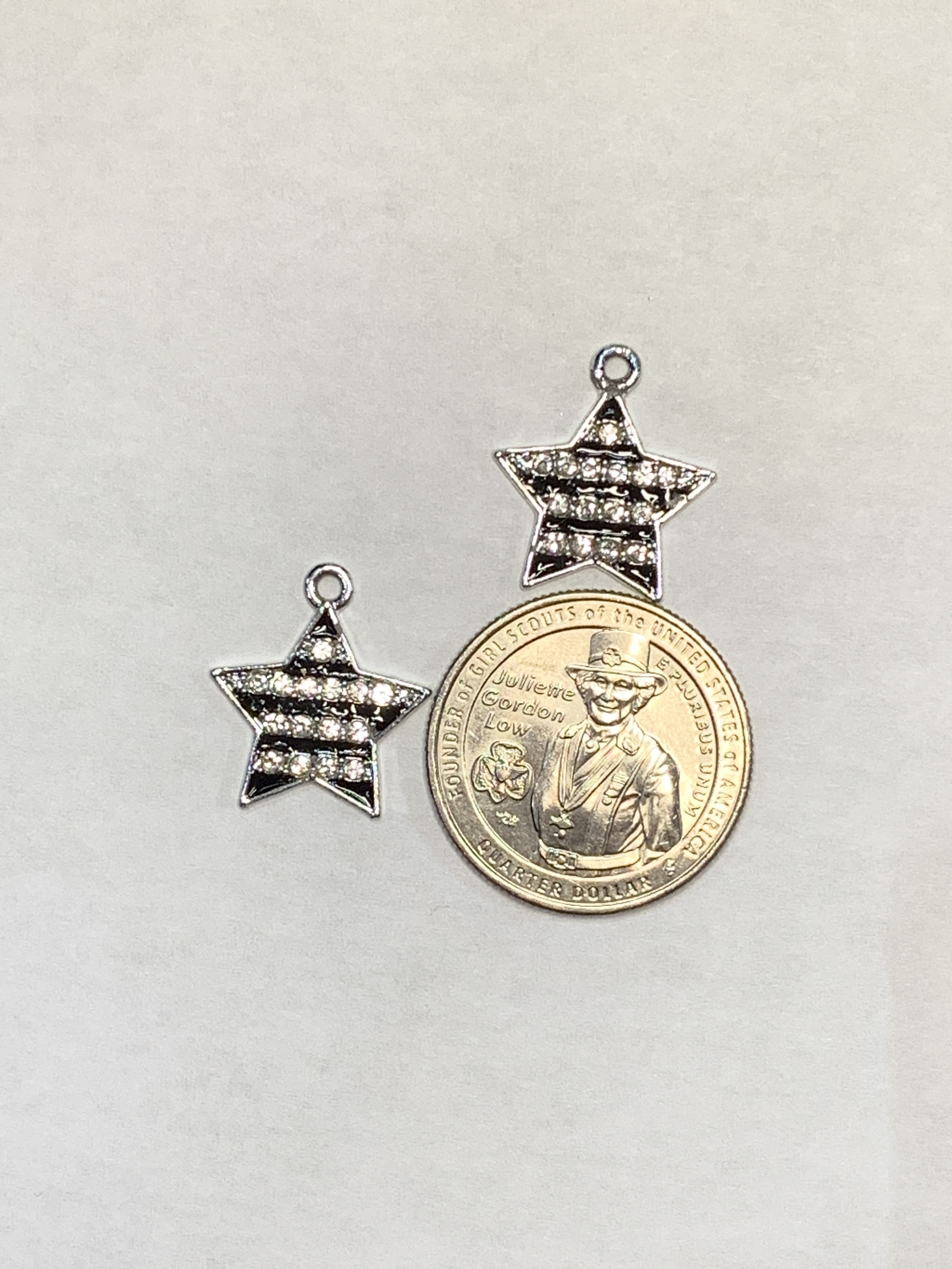 Free: BLACK/WHITE CHARMS~#1~STARS~CUBIC ZIRCONIAS~SET OF 2 CHARMS~FREE SHIPPING! 