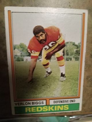 1974 TOPPS VERLON BIGGS WASHINGTON REDSKINS FOOTBALL CARD# 208