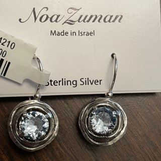 Brand New Designer Noa Zuman Pure Sterling Silver 925 Earrings Blue Roman Glass Stones 