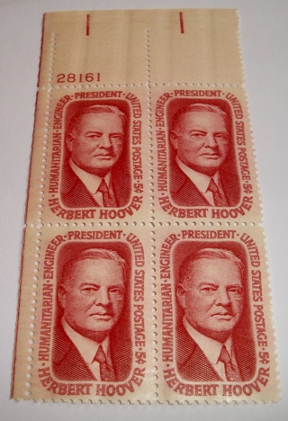 Scott #1269, Herbert Hoover, Pane of 4 Useable 5¢ US Postage Stamps Has Original Gum.