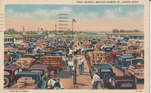 Vintage Used Postcard: k: Linen: 1939 Fruit Market, Benton Harbor-St Joseph, MI