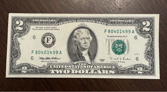 1995 Series Uncirculated $2 Dollar Bill Very Nice