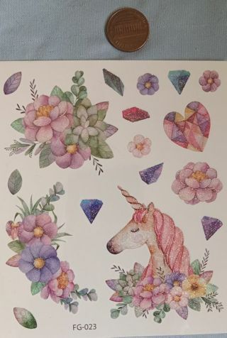 1 sheet of Sparkly Unicorn Temporary Tattoos