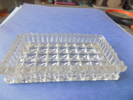 Vintage JAPAN 4 x 2 1/2 lead crystal diamond point tray zig zag edge S & P holder base