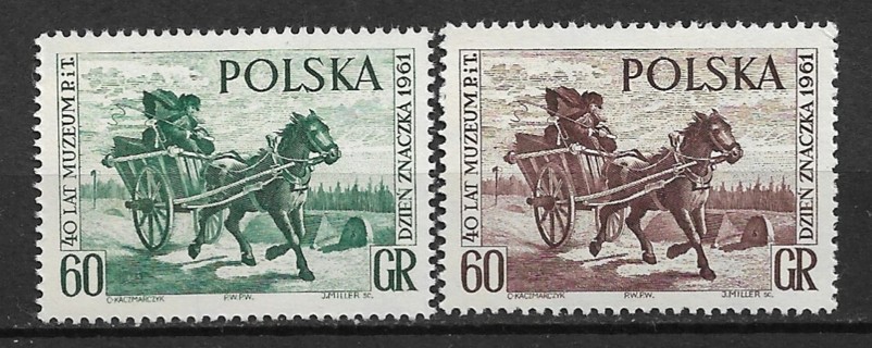 1961 Poland Sc1018-9 Mail Cart by Jan Chelminski MH C/S of 2