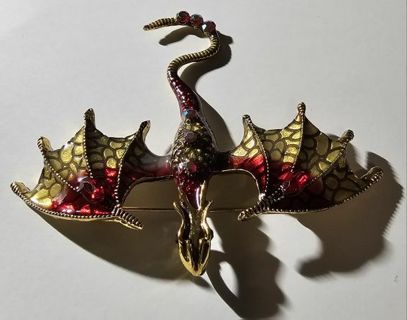 Gorgeous Red and Gold Dragon Brooch