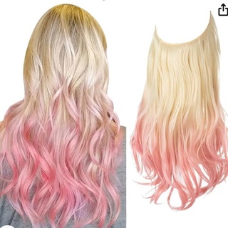  Ombre Invisible Wire Hair Extension Beach Blonde to Pink 