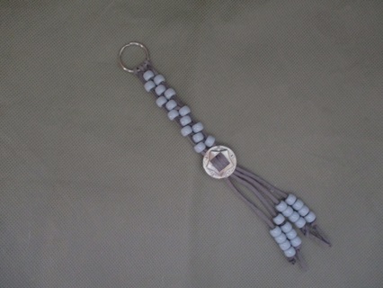 Braided leather keychain gray handmade 