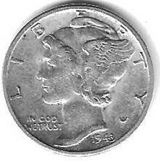 1943 Mercury Dime 90% Silver U.S. 10 Cent Coin