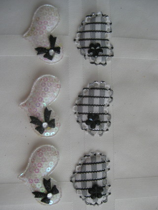 Black & white decorated puffy fabric hearts, 6 pcs. new out of package. sewing cloths décor