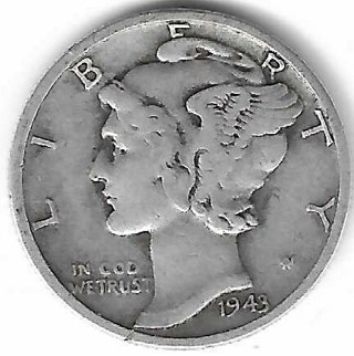 1943 Mercury Dime 90% Silver U.S. 10 Cent Coin