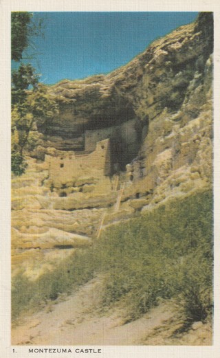 Vintage Unused Postcard: (e): Linen: Montezuma Castle, AZ