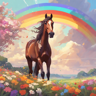 Listia Digital Collectible: Horse Surrounded By Flowers & Rainbow