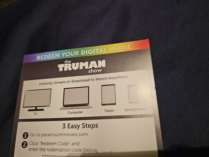 The Truman Show digital 4K code ONLY 