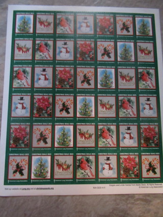 New sheet of CHRISTMAS SEAL stickers.