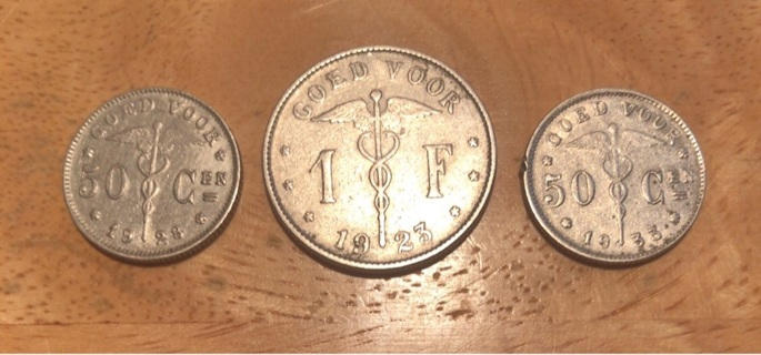 Set of Three Antique Belgium Dutch Text Coins