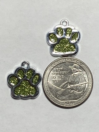 DOG CHARMS~#4~GREEN~COLORED PAWPRINTS~SET OF 2~FREE SHIPPING!