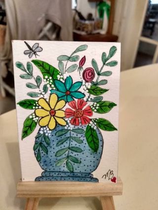 Original, Watercolor ACEO Painting 2-1/2"X 3/1/2" Flowers by Artist Marykay Bond