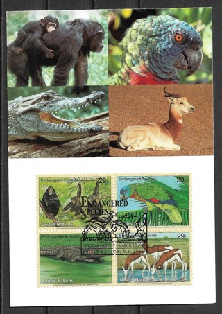 1994 UN New York Sc642a Endangered Species block of 4 maxi card