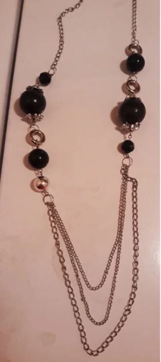 Long silvertone necklace & earring set