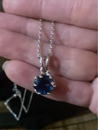 Sterling Silver Necklace W/Sterling Silver Pendant/Blue Gem