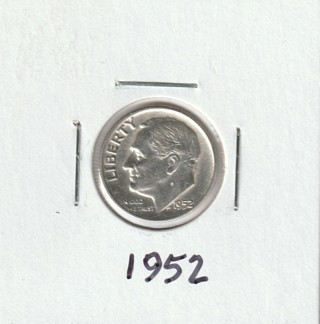 1952 Roosevelt Dime 90% Silver U.S. Ten Cent Coin