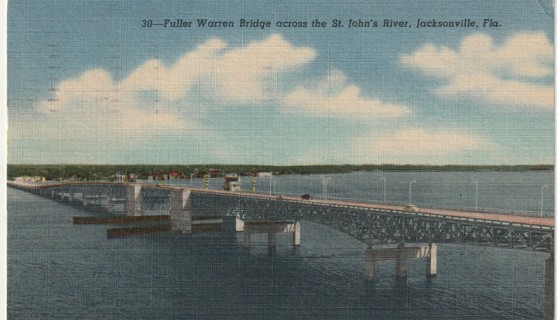 Vintage Used Postcard: d: 1955 Fuller Warren Bridge, Jacksonville, FL