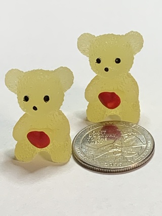 HEART TEDDY BEARS~#2~YELLOW~SET OF 2 BEARS~GLOW IN THE DARK~FREE SHIPPING!